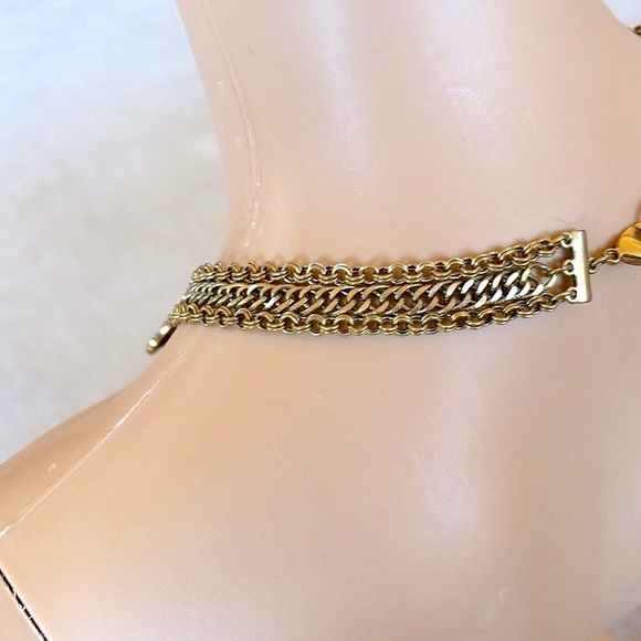 Vintage Antique Gold Tone Multi Strand Flower Necklace Rhinestone Medallion - Picture 8 of 11